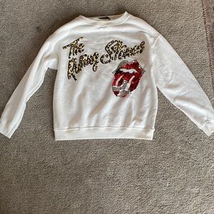 Zara rolling stones flippy sequin white sweatshirt